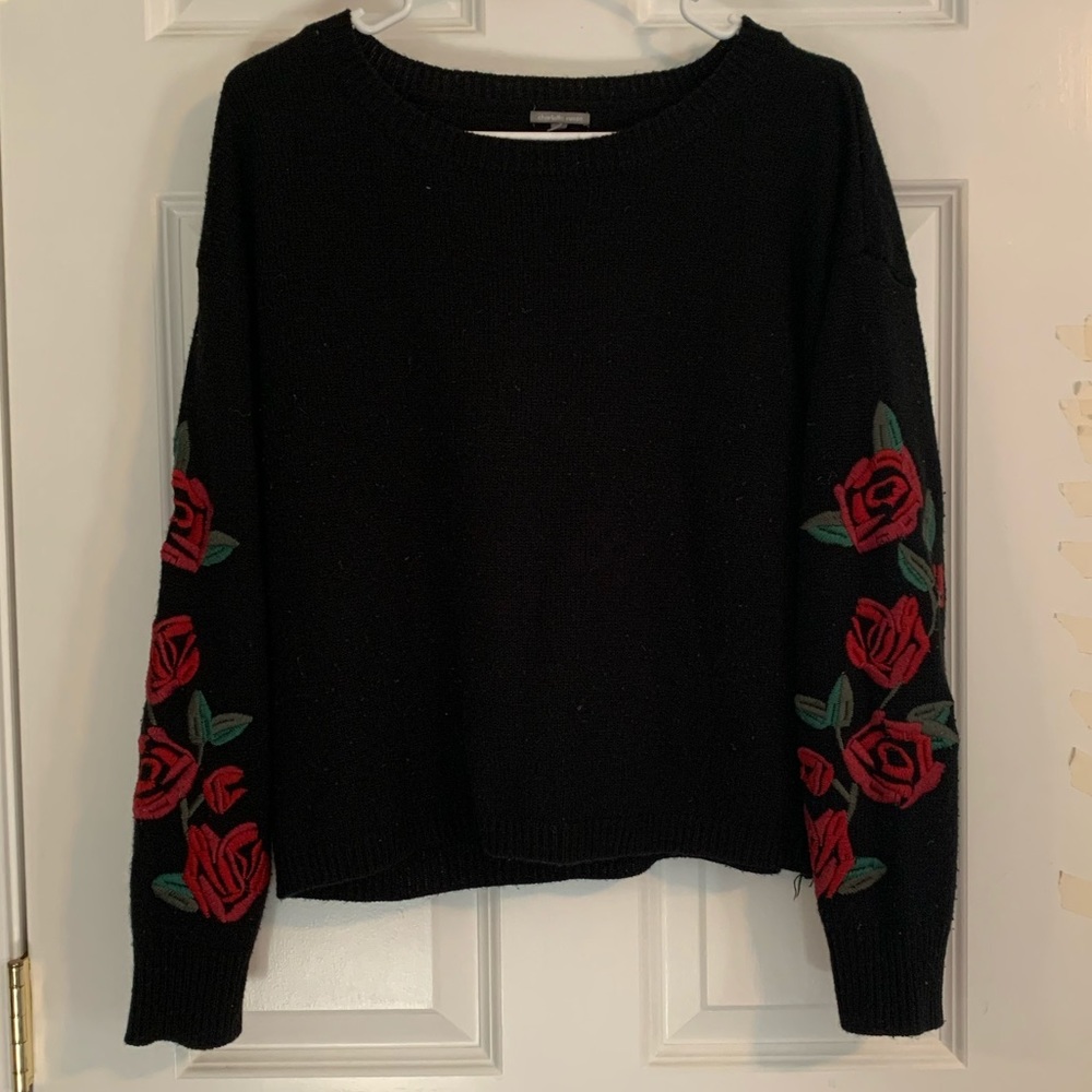 Charlotte Russe Women’s Black Rose Sweater
